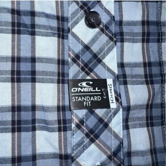 O'Neill NWT Men's Standard Fit w/ Stretch Blue Plaid Button Up Shirt Size Medium - Picture 3 of 6